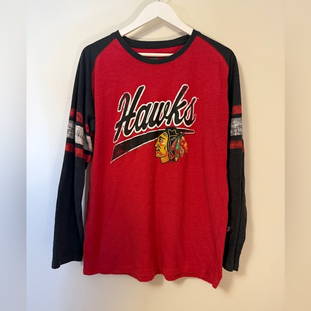 Knights Apparel NHL Chicago Blackhawks Red & Black Long Sleeve Shirt Sz Lg Mens
